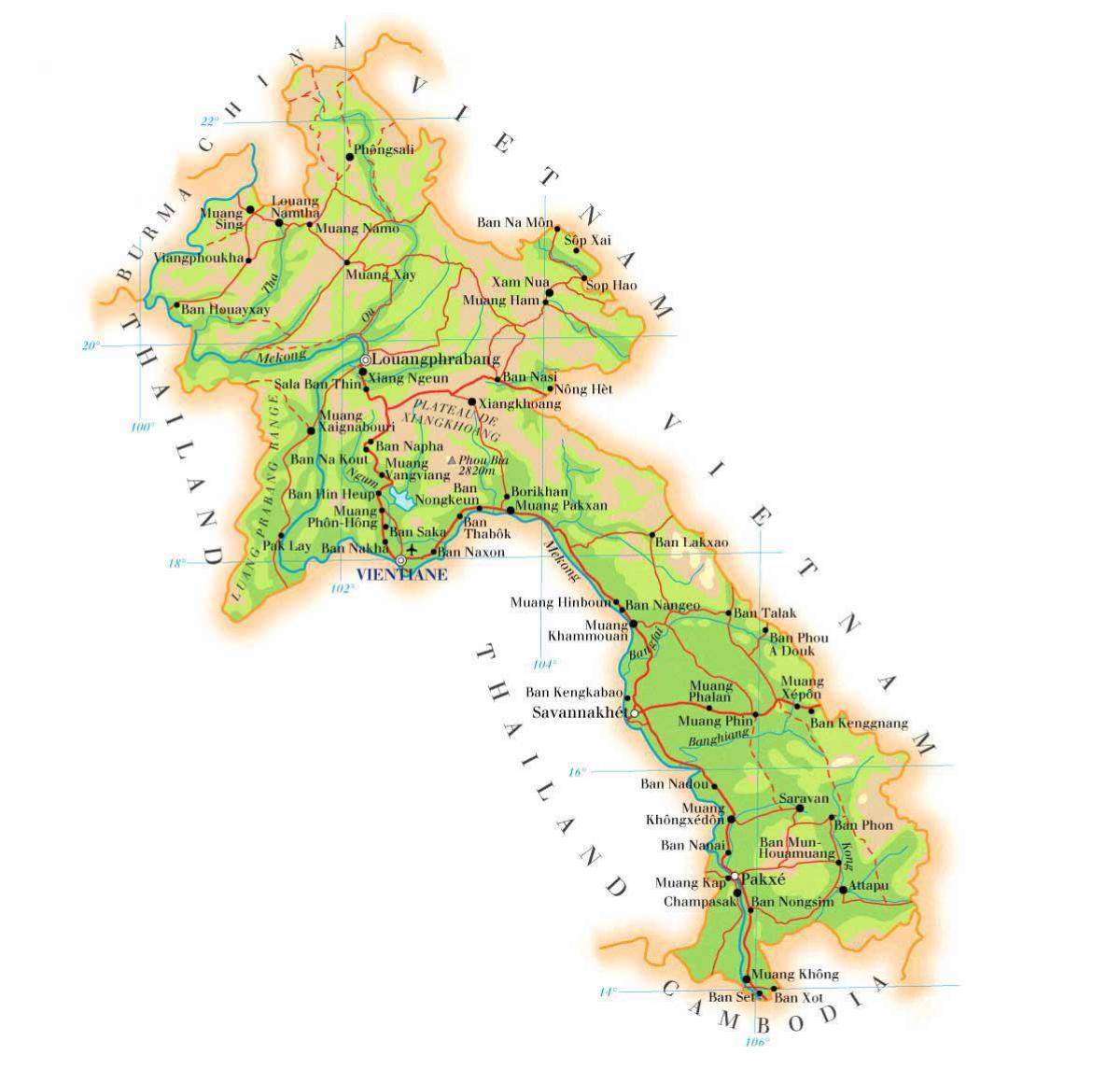ಮ್ಯಾಪ್ ಆಫ್ ಲಾವೋಸ್ ದೈಹಿಕ 