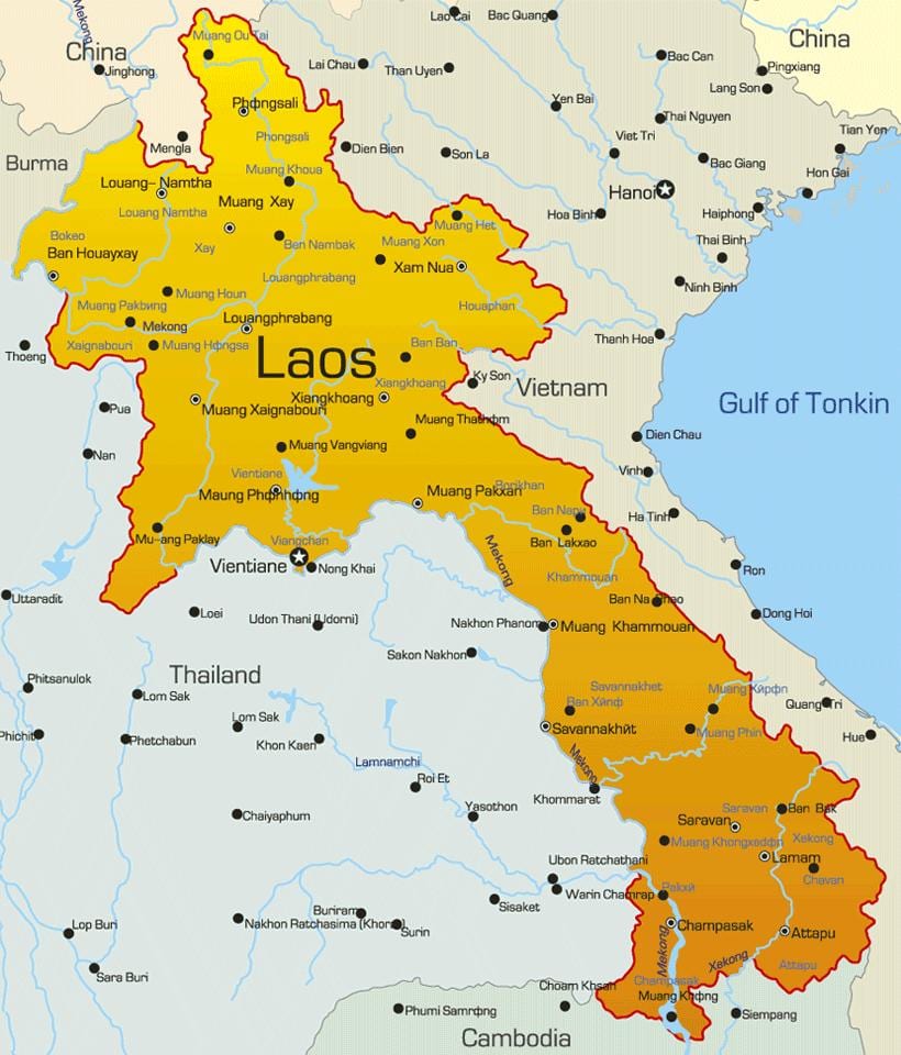 ಲಾವೋಸ್ ಮೇಲೆ ಒಂದು ನಕ್ಷೆ