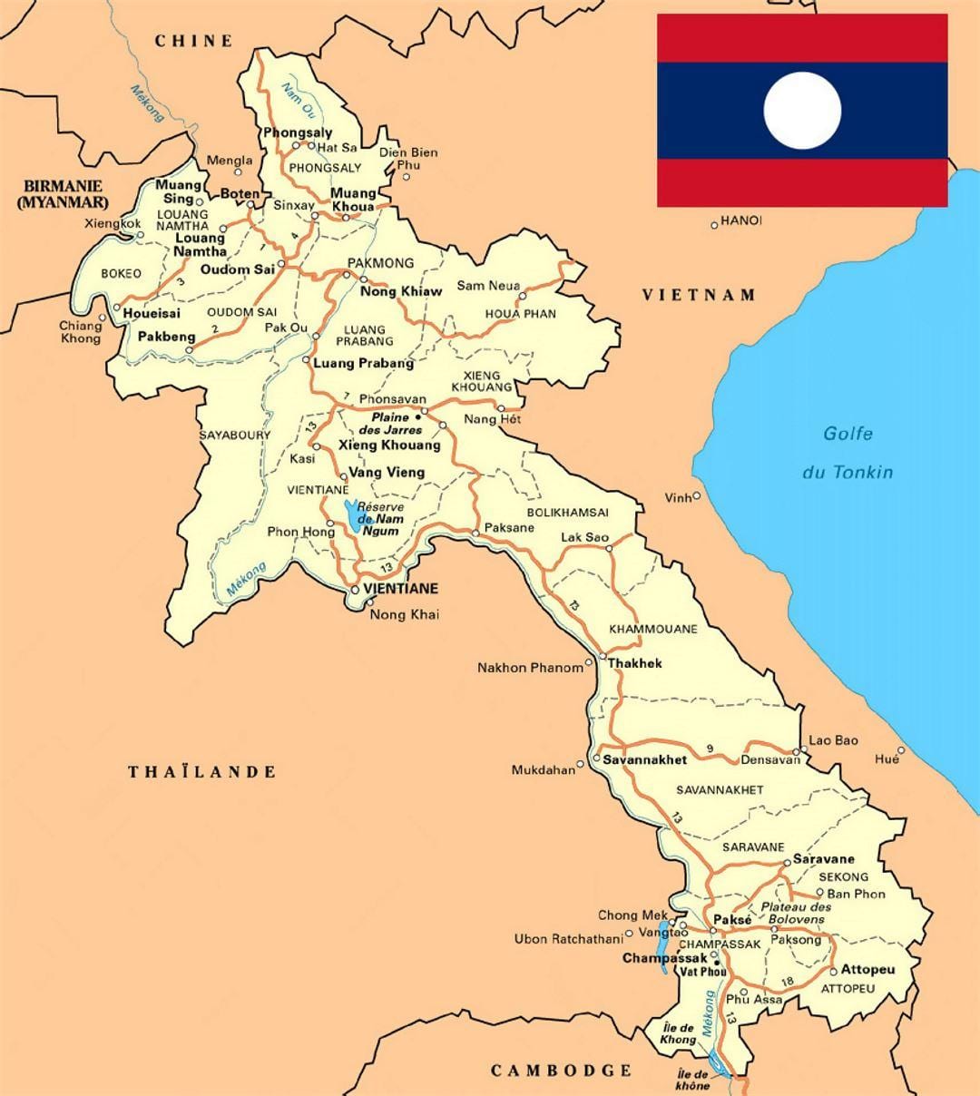 ವಿವರವಾದ ನಕ್ಷೆ ಆಫ್ ಲಾವೋಸ್