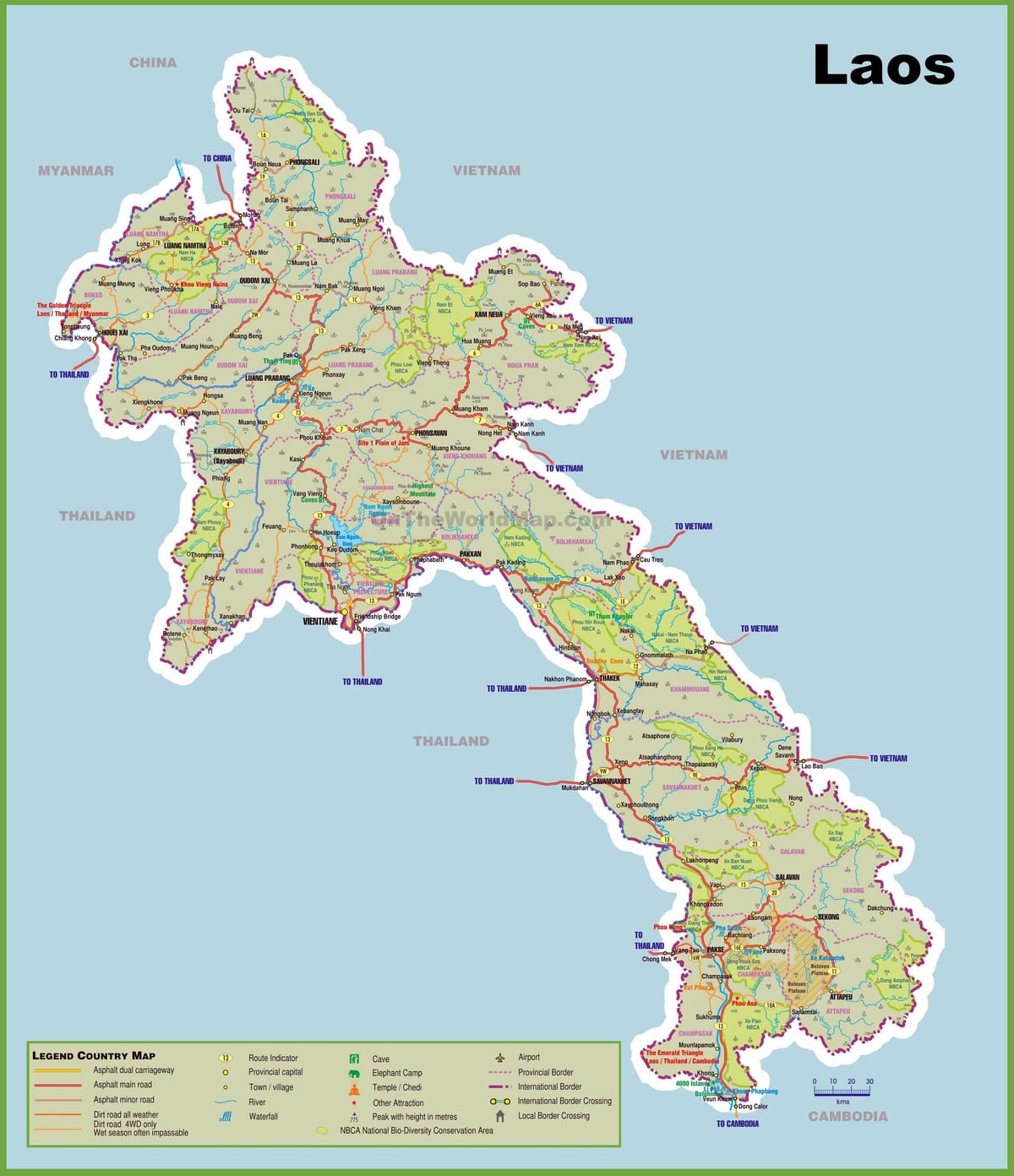 ಲಾವೋಸ್ ಪ್ರವಾಸಿ ಆಕರ್ಷಣೆಗಳು ನಕ್ಷೆ