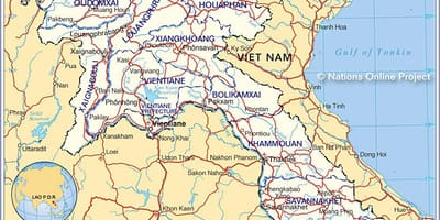 ಮ್ಯಾಪ್ ಆಫ್ ಲಾವೋಸ್ ಮತ್ತು ಸುತ್ತಮುತ್ತಲಿನ ದೇಶಗಳಲ್ಲಿ